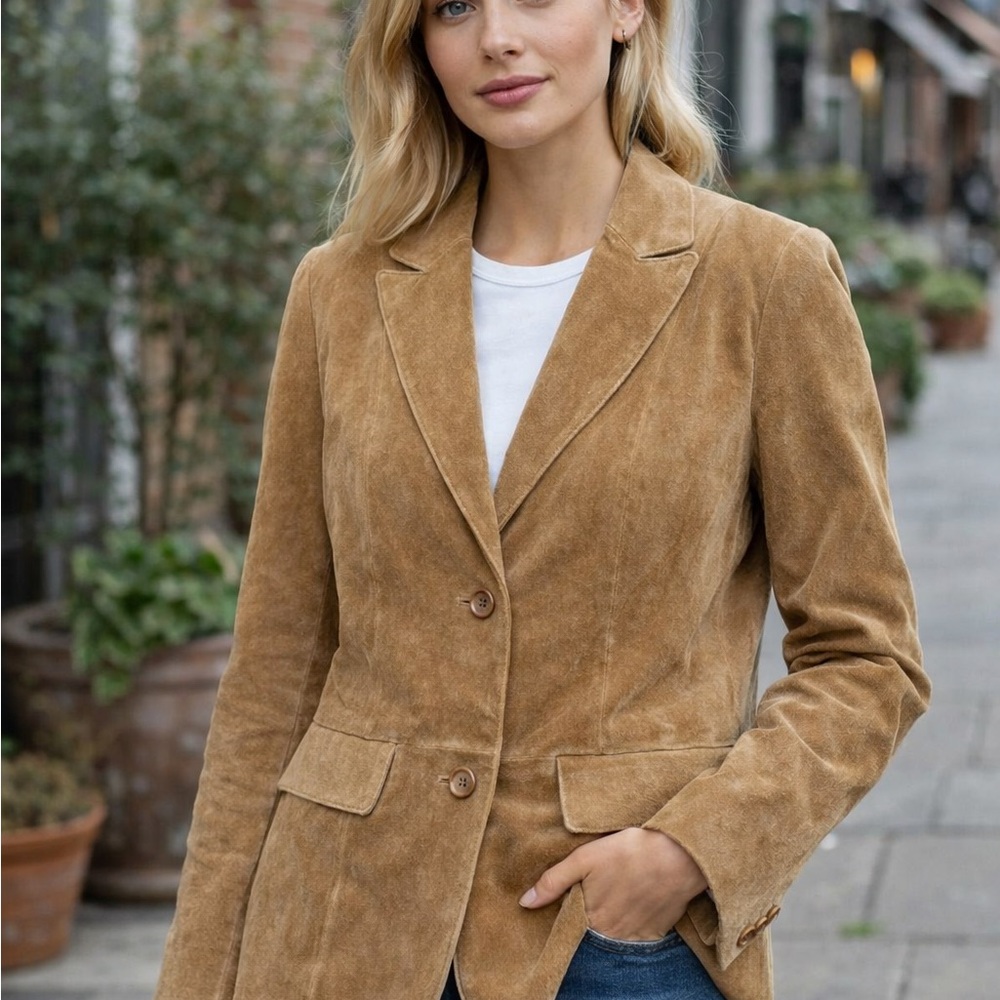 NWT Tower Hill Collection Blazer Women's Brushed Tan Brown Suede Size 6